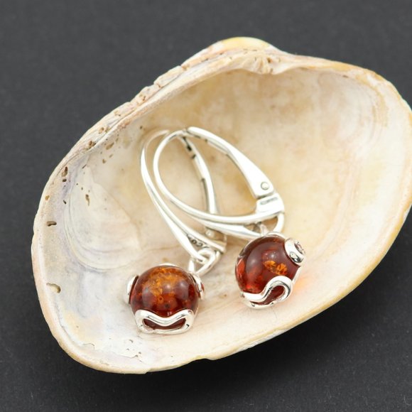 Jewelry - Sterling silver earrings with natural Baltic amber, amber drop earrings